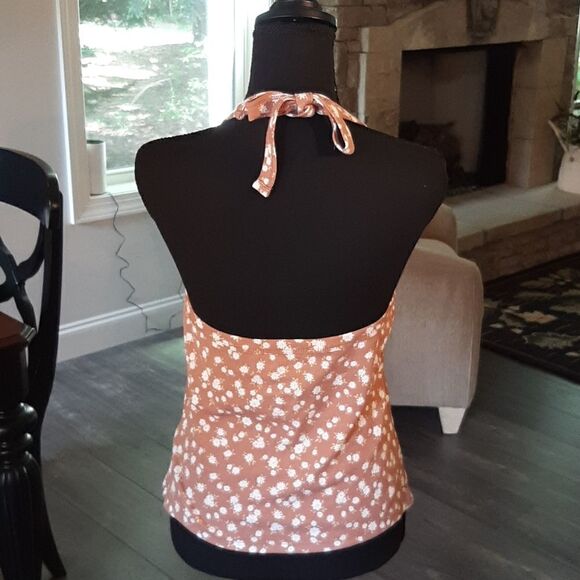 So Brown with White Floral Print Halter Top - Picture 3 of 4